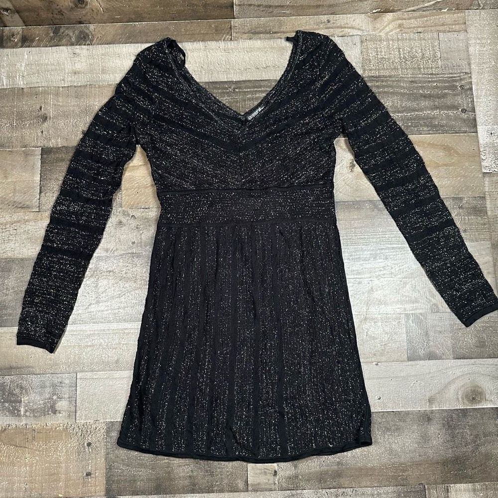 Guess Jeans Women’s Size XL Fit and Flare Dress Black Gold Vintage Long Sleeve